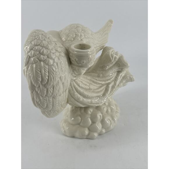Candle Holder Porcelain Angel Ivory 6.85” T x 9” W x 3.6” D Palm Tree 2000 - Picture 9 of 11